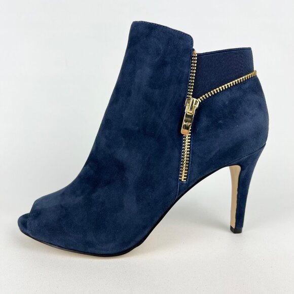 Marc Fisher Womens Serenity Peep Toe Booties Blue Suede Zip Detail size 10W Wide - Picture 7 of 16
